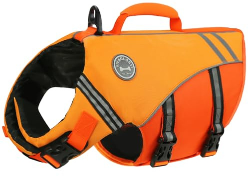 VIVAGLORY Sports Style Schwimmweste Hund, Hundeschwimmweste für Bootfahren, Auftrieb & Schwimmhilfe, Schwimmweste, M, Dunkelorange