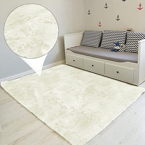 Amazinggirl Hochflor Teppich wohnzimmerteppich Langflor 160 x 230 cm - Teppiche für Wohnzimmer flauschig Shaggy Schlafzimmer Bettvorleger Outdoor Carpet Weiß