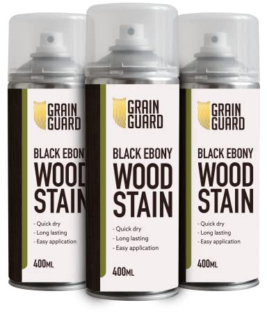 GRAIN GUARD Wood Stain Aerosol | Black Ebony | Water Based Stain| Easy Spray Application | Quick Dry | 3 x 400ml
