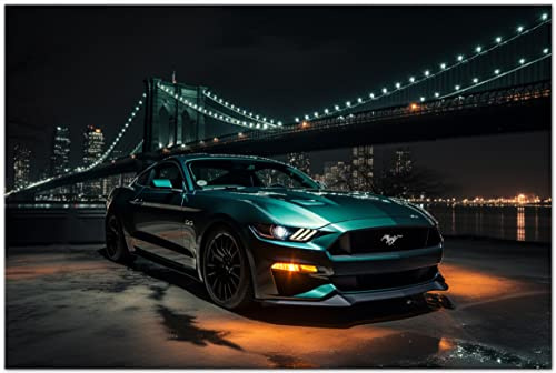 Printonia Leinwand-bild 120x80cm Ford Mustang Shelby Sportwagen Abstrakt Art Bilder Dekoration Wandbild Kunstdruck Automobil Deko