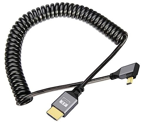 chenyang Cavo di prolunga da Micro HDMI a spirale da HDMI 1.4 a Micro HDMI, angolo di 90 gradi, 4K 60 Hz