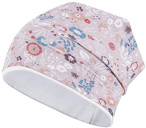 Smarilla Mädchen Mütze Übergangsmütze Beanie Blumen Frühling Herbst Baumwolle, Bekleidungsgröße: 50-52, Farbe: Beige-Creme