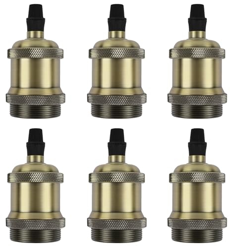 Weinsamkeit Douille E27 Vintage - Lot de 6 Douille Ampoule E27, Douille Ampoule en Aluminium et Céramique, Douille Edison Rétro pour Plafonniers & Appliques Murales DIY