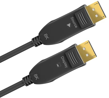 goobay 64869 Optisches DisplayPort Hybrid Verbindungskabel 2.0 (AOC) / 8K Ultra HD 4320p (60 Hz) / hybriden Glasfaser Kupferleiter/Vergoldet Kontaktflächen/DisplayPort auf DisplayPort / 50m