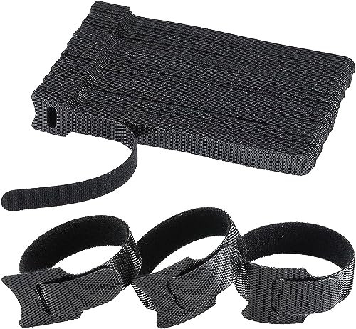 AAN Adjustable Reusable Cable Ties Extension Hook and Loop Cable Straps for PC Cable Management, Organizing Cords, TV, Desk, Headphones, HDMI, Ethernet, Printers, USB Data Cables Black 50