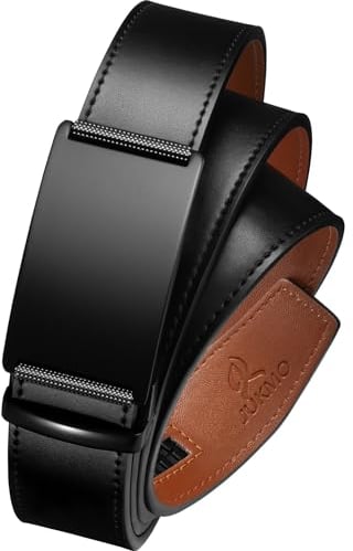 JUKMO Gürtel Herren, Ledergürtel Ratsche Automatikschließe, 35mm Breit Gürtel (Rollendes Rad - Schwarz, L-106cm to 115cm Taille Verstellbar (Länge 135cm))