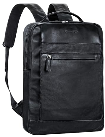 STILORD 'Heiko' Leder Laptop Rucksack 15.6 Zoll Vintage Echtleder Rucksack Damen und Herren Arbeitsrucksack mit Anti Diebstahlfächern für Büro, Lehrer und Studenten, Farbe:schwarz
