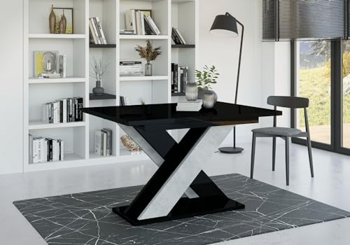 INOBA home Esstisch Ausziehbar Schwarz Hochglanz/Betonoptik B:120-160 cm H:75 cm T:90 cm - Tisch für Esszimmer - Küchentisch - Esszimmertisch - Modern Dining Table - Esszimmertische Eterna Kollektion