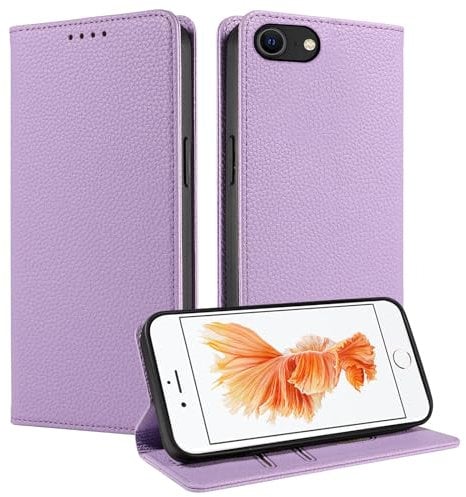 FERLAN Cover compatible with iPhone 6/iPhone 6S Case Leather Wallet Book Flip Folio Stand View Magnetic Closure with Card Slots Cover PU Leather Wallet Case (Lilac)