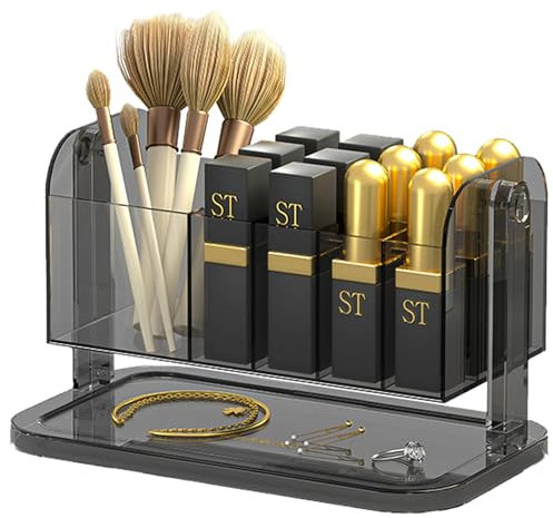 Veki Organizer Trucchi, Organizzatore di Trucco Trasparente, Scatola per Cosmetici per Rossetto, Profumo, Pennello, Gioielli, Porta Cosmetici per Comò, Bagno, Camera da Letto (Grigio)