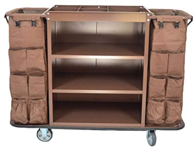 Carro de Limpieza 3 estantes 2 Bolsas de Vinilo AnxPxAl: 140 x 46 x 112 cm Carro de Hotel Carro de Servicio Carro de Limpieza de estantes de Acero Inoxidable (Bolsillo para Etiquetas con Cremallera)
