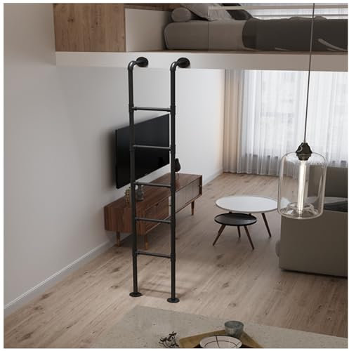 KAZUP Extra High Loft Ladder w/Bunk Bed Ladder Pads, Iron Camper Trailer RV Raised Bed Ladders, Well Window Egress Escape Ladder (Color : Black, Size : 6ft/72in/183cm H)