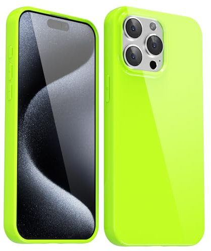 Svanove for iPhone 15 Pro Case Silicone, Glossy Soft Rubber Gel Jelly Cute Protective Plastic Simple Plain Phone Case Cover for Women Girl, Slim Thin Flexible Shockproof TPU, Neon Green Lime