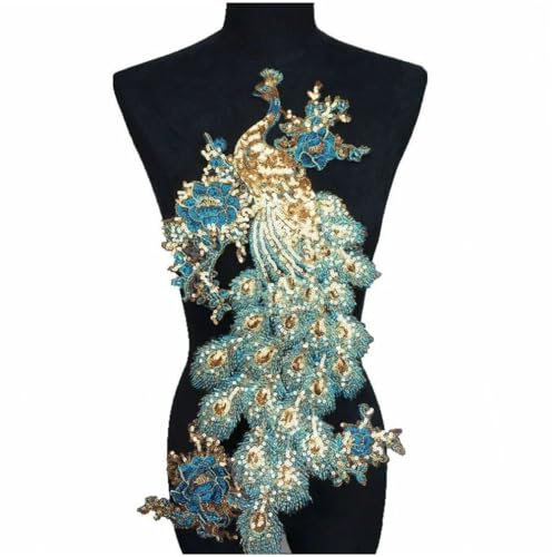Hrippy Stickerei-Applikation, Hochzeitskleid-Applikation, Pailletten, Pfau, Zum Aufbügeln, Bestickte Abzeichen, Applikationen Für Kleid, DIY-Dekoration