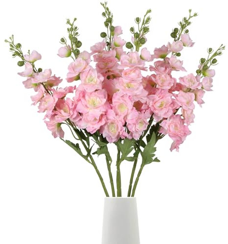 Rzoukler 6pcs Delphinium Artificial Flowers Pink Silk Larkspur Artificial Flowers 29.52 Long Stem Fake Flowers Bulk for Tall Vase Home Garden Wedding Centerpieces Arrangement Decor(Pink)