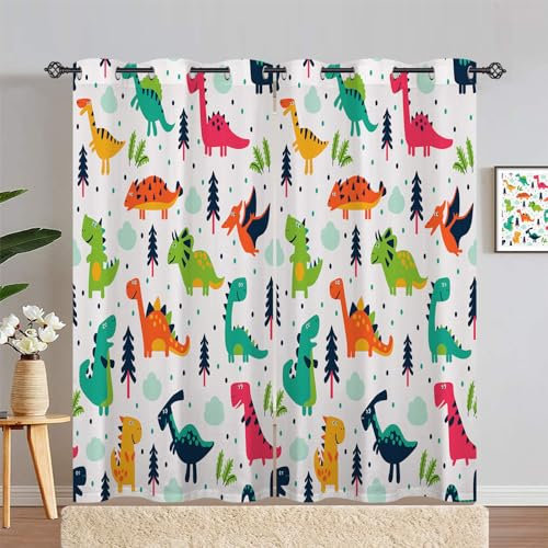 ANHOPE Cartoon Tier Dinosaurier Vorhänge mit Ösen Kinder Jungen Mädchen Gardinen Blickdichte Thermo Vorhang Blackout Curtain Schlafzimmer Wohnzimmer Verdunklungsvorhänge 2er Set H 245 x B 200 cm