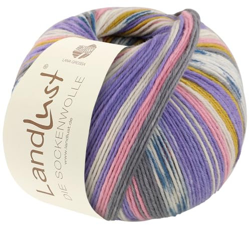 LANA GROSSA Landlust Sockenwolle 6-fach | Klassiker, bedruckt und waschmaschinenfest | Handstrickgarn aus 80% Schurwolle (Merino) & 20% Polyamid | 150g Wolle zum Stricken & Häkeln | 390m Garn FB926