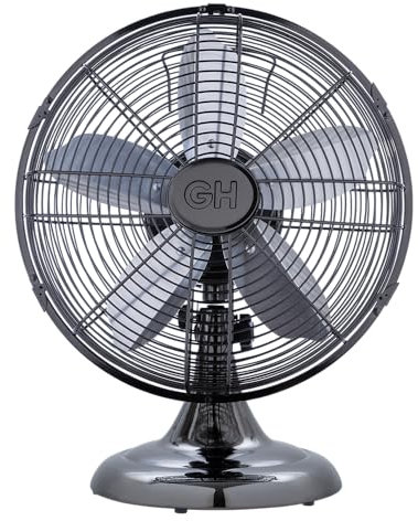 Good Housekeeping All-Metal 12 Retro Table Fan, Midnight Chrome