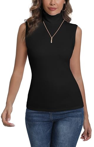 Enjoyoself Women's White Sleeveless Turtleneck Rib Knit Cotton Sweater Vest