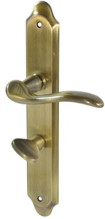 ALSTEN TECH Langschild Drückergarnitur 78 WC - Badezimmer Türgriff Türklinke aus Messing Beidseitige Federunterstützung Inbusklemmung Hochwertiger Türbeschlag Ausführung Patina - Altgold