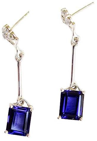 Gems Vibes Einzigartiger blauer Tansanit-Ohrring aus 925er Sterlingsilber feiner Schmuck, baumelnder Ohrstecker Tanznait-Ohrring für Frauen Hochzeitsgeschenk für Sie