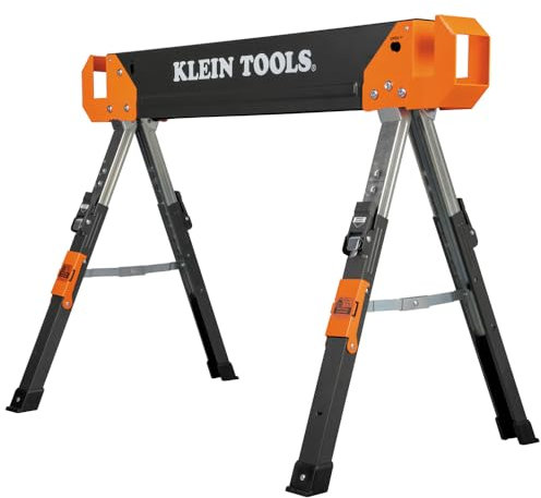 Klein Tools 66188 Folding Saw Horse, 2x4 Support Arms, 26-Inch to 32-Inch Adjustable Height, Heavy Duty Jobsite Table, 1-Pack