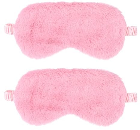 2 Stück Plüsch Augenmaske Weiche Schlaf Augenbinde Augenabdeckung Bequem Pelziges Kunstfell Schlafmaske Satin Nickerchen Nacht Augenschutz Abdeckung für Damen Und Herren Geschenk (Rosa)