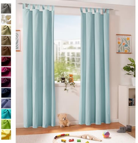 heimtexland ® Dekoschal Baumwolle Uni Blickdicht Vorhang Schlaufenschal Gardine Kinderzimmer Pastell Himmelblau HxB 230x125 Typ625