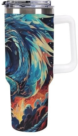 3D Printing Dragon Leakproof Stainless Steel Travel Mug - Thermal Insulation - Includes Straw and Cleaning Brush - Perfect for Travel 40oz
