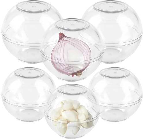 BAIFULAI 6 Stück Zwiebeldose, Frischhaltekugeln Knoblauch & Zwiebeln, Kühlschrank, Kunststoff, 7 & 9 cm Ø, transparent, Zwiebel Knoblauch aufbewahrung