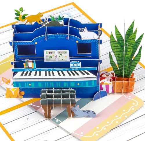 CNLITIHEKA Pop Up Geburtstagskarte, Klavier Geburtstag Pop Up Karte, Happy Birthday Karte, 3D Glückwunschkarte, alle Anlässe.