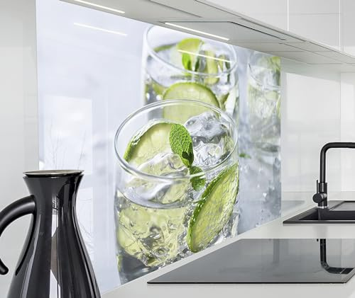 timalo Herd Spritzschutz Wand Spüle, Küche Küchenrückwand Glasoptik | Acryl Glas 2mm | Glasrückwand Acrylglas Küchenpaneele Rückwandschutz Platte | 60x52cm Limetten im Glas