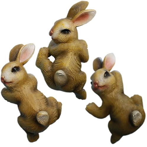 Lot de 3 cache-pots de fleurs 5,1 x 5,1 x 10,2 cm - Décoration de plantes en forme de lapin mignon - Petite statue de lapin en résine pour pot de fleurs - Décoration de bord de pot de fleurs - Statue