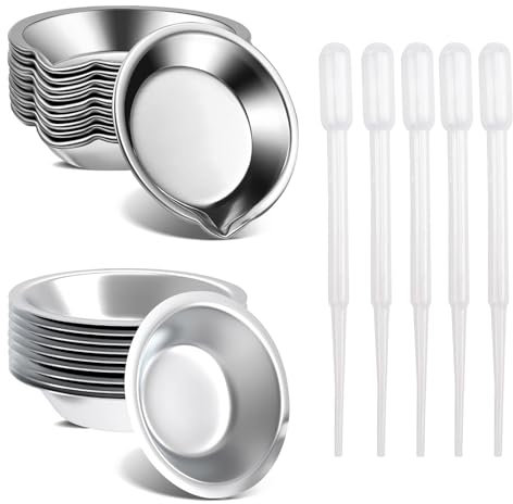 Paint Mixing Palette, 20 PCS Metal Mixing Palette Paint Palette Makeup Mixing Palette Stainless Steel Round Paint Tray with 5 Droppers 5cm