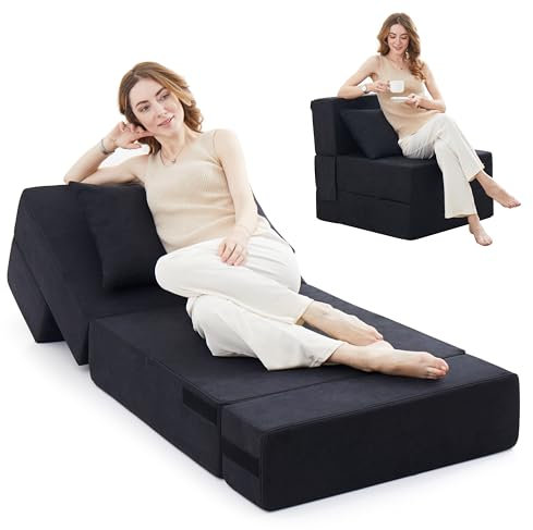 Jamdok 6 in 1 Convertible Folding Sofa Bed, 20cm Thick Floor Lounger For Living Room, Single Chair, Guest Mattress with Pillow, Foldable Couch for Sleeping, Car,Tent,Travel,Dark Gray