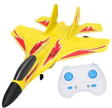 Colcolo RC Plane Foam RC Airplane with Light, Easy to Control 28.5x21cm Outdoor ing Toys Jet Fighter Toys 2 Channel RC Glider for Beginner Adults (Yellow-A)