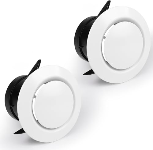 LALAGO 2 pcs Soupape à Disque Ronde 75 mm, Grille d'Aération Ronde Réglable en ABS, Grille de Ventilation de Plafond ou Mur pour Ventilateur d'Extraction d'Air, Ventilateur de Tuyau, Cuisine, Garage