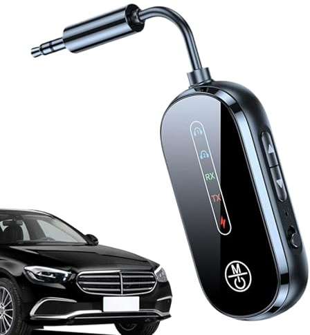 Wireless Transmitter, Car Transmitter, 5.12x1.14x0.51 Inches Digital Display Audio Receiver with 3.5mm Jack, Portable Music Adapter for Plane, Computers, Headphones and Smartphones