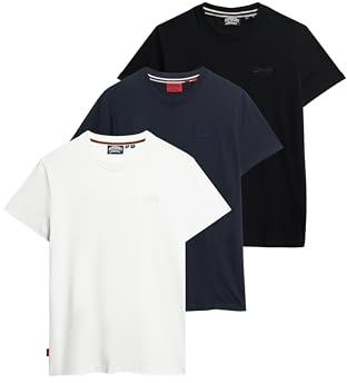 Superdry Herren Essential Logo T-Shirt aus Bio-Baumwolle im 3er-Pack Schwarz/Weiß/Marineblau XL