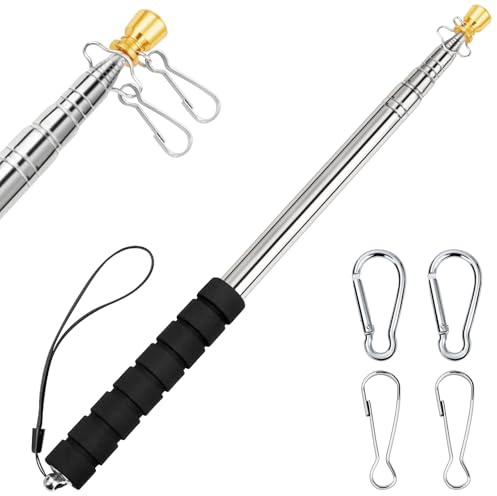 Tragbarer Teleskop-Fahnenmast zum Tragen, 3 m, einziehbarer Edelstahl-Fahnenmast zum Tragen, Teleskop-Fahnenmast für Tourführer, Flaggenmast für 3 x 5, 4 x 6 Flaggen mit 4 Clips