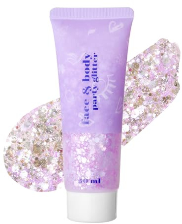 Prreal Body Glitter Gel, Holographic Face Glitter Rave Accessories | Chunky Glitters for Hair Eyes Nails, Cosmetic Laser Powder Party Festival Sequins Paint Makeup #Silver to Pink
