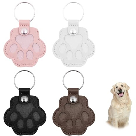 4 Stücke Schlüsselanhänger für Tierhaare, Hundehaar Sammler Schlüsselanhänger Leder Katze Pfote Keychain Personalisierte Aufbewahrungsbox für Tierhaare Gedenkgeschenk für Hunde Katzen Pfotenform