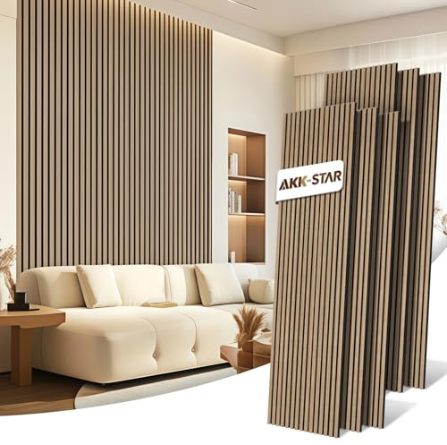AKK-STAR Akustikpaneele Holz - 8,64 m² (6 Stück 240x60cm) | Schalldämmung, Akustikverbesserung für Studios, Büros, Heimkinos | Holz Wandpaneele & Wanddekoration (Eiche geölt 16#)