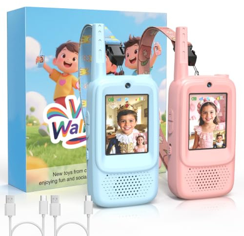 ZealSound Video Walkie Talkies for Kids,Toys for Boys Girls Ages 3-12 Indoor Outdoor, w/Magic Voice, Rechargeable Children's Video Intercom for Family Games, Outside, Camping, Hiking - Q8 Blue/Pink