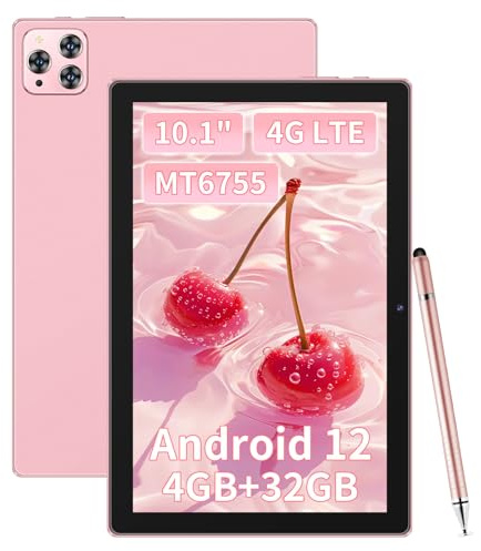 AEEVD Pad 2026 Pro Max Android Tablet 10.1 Inch, 4G LTE Tablet with Case, 12.0 Android 4GB+32GB, Octa-Core, 6000mAh Battery, 13MP Camera, IPS HD Display, Dual SIM, Pink