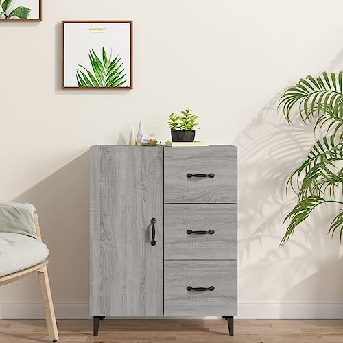 Owoxanthellate Sideboard Grau Sonoma Holzwerkstoff 69,5 x 34 x 90 cm Modernes Design mit 3 Schubladen 1 Tür Küchenkommode Flur Möbel flaches Highboard für Wohnzimmer Schlafzimmer Flur