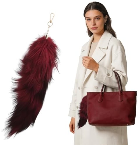 LNSYSNS Fuchsschwanz Anhänger 40 cm, Weich & Flauschig Schlüsselanhänger, Kunstfell Tierschwanz Schlüsselkette, Dekoration für Taschen, Auto & Geschenke, DIY-Projekte