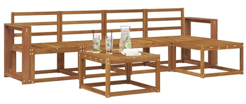 vidaXL Outdoor-Sofagarnitur 6 pcs Natur Massivholz Akazie, Gartenlounge-Set, Moderne Akazien-Couch, strapazierfähiges Outdoor-Sofa, stylische Terrassenmöbel