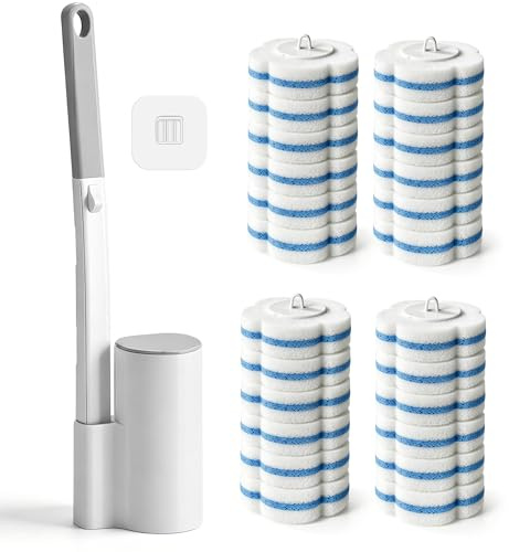 1 Pack Disposable Toilet Brush, Toilet Brush & Holder Set with 24 Refills | Wall-Mounted Toilet Wand with Extended Handle, Deep Cleaning Brush Kit for Bathroom Hygiene, Ideal for Home, Office, Hotel