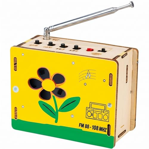 Kit radio, kit scientifici per bambini dagli 8 ai 12 anni, radio fai da te, giocattolo educativo per costruzioni FM in legno, giallo, scienza